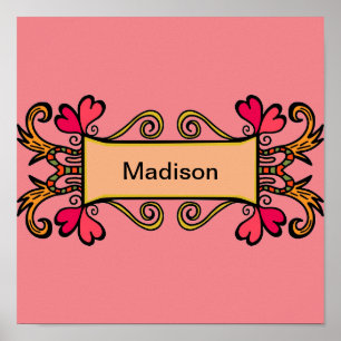 Pink Personalized Modern Girls Room  Poster