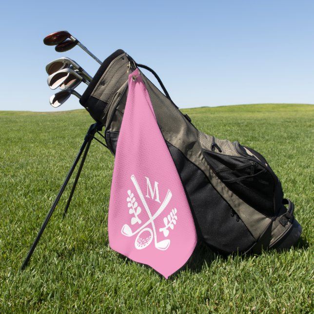 Pink Personalized Monogrammed Golf Towel (Green)