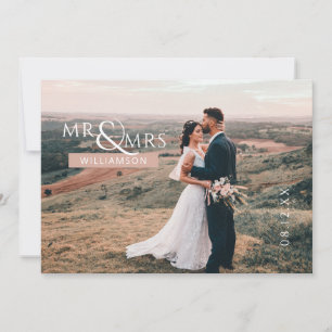 Pink Personalized Mr & Mrs Monogram Wedding Photo  Thank You Card