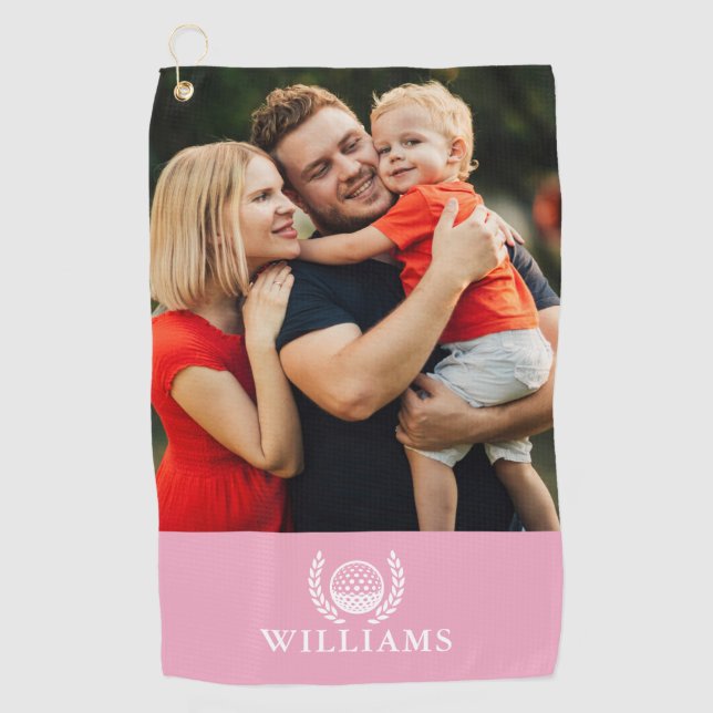 Pink Personalized Name Monogram Photo Golf Towel (Front)
