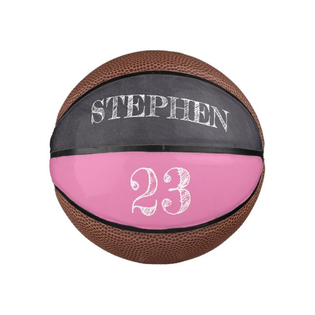 Pink Personalized Name Number Chalkboard etching Mini Basketball (Front)