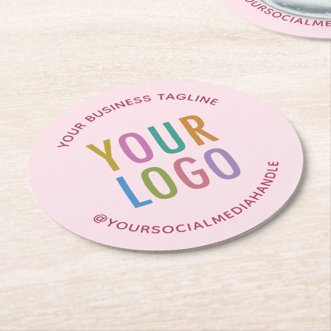 Pink Personalized Paper Coasters Custom Logo Bulk (Angled)