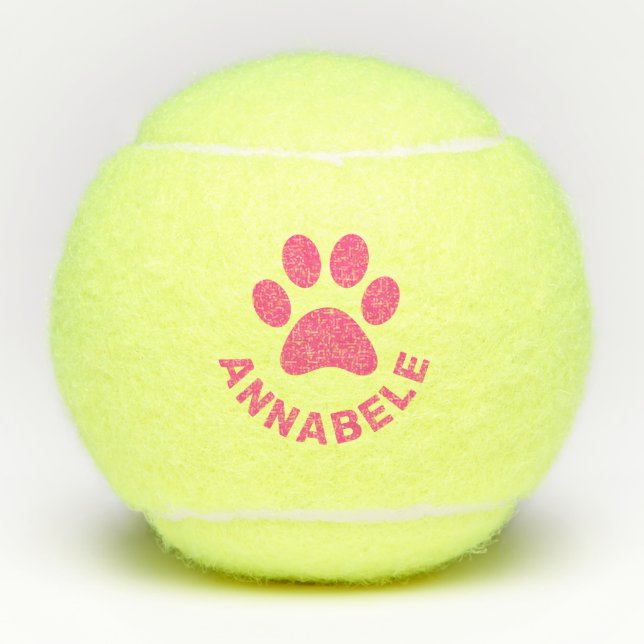 Pink Personalized Paw Print Pet Name Tennis Balls (Front)