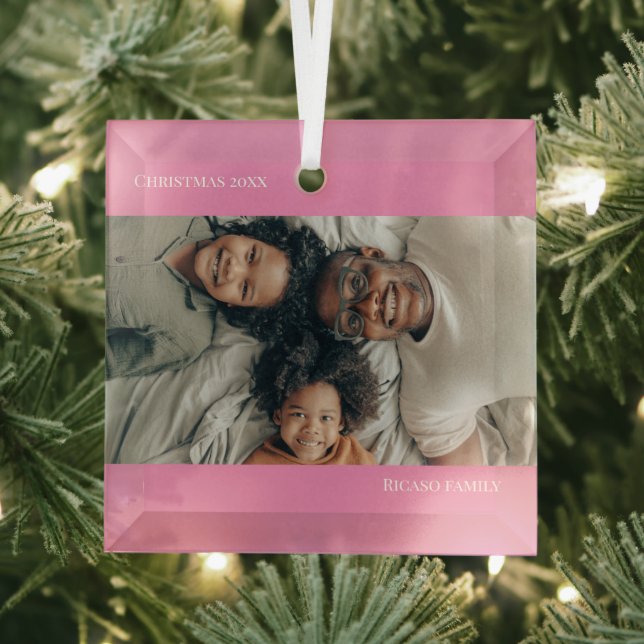 Pink Personalized Photo Christmas Glass Ornament (Insitu)