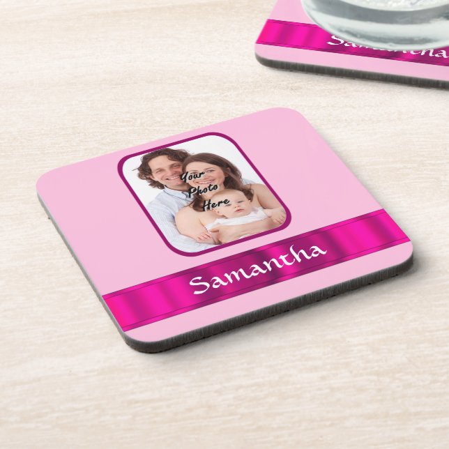 Pink personalized photo coaster (Left Side)