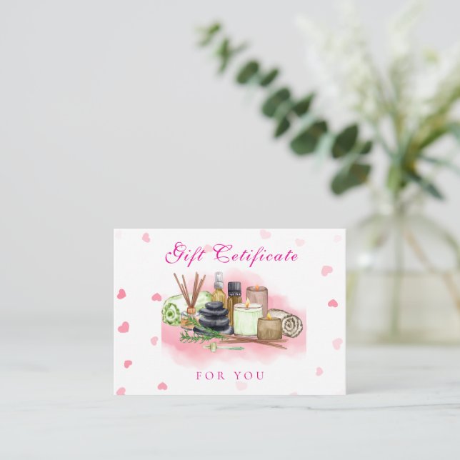 Pink Personalized photo Spa/Salon giftcertificate  Card (Standing Front)