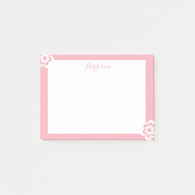 Pink Personalized Post-it® Notes White Flower (Front)