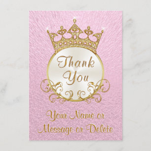 Pink Personalized Princess Thank You Cards