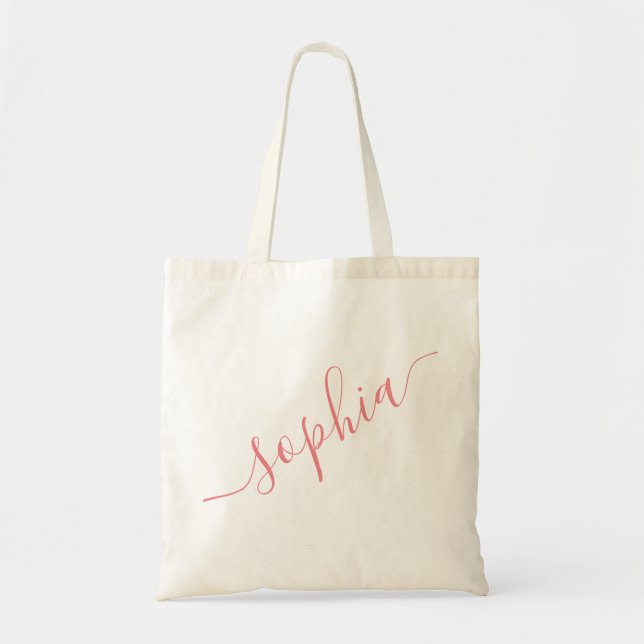 Pink Personalized Script Name Modern Simple Tote Bag (Front)