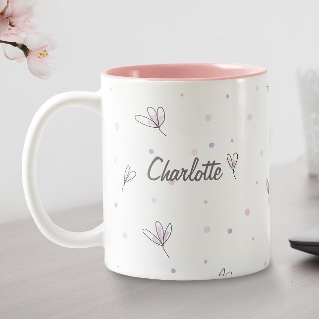 Pink Personalized Simple Name Template Work Office Two-Tone Coffee Mug (Creator Uploaded)