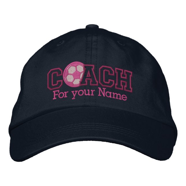 Pink Personalized Soccer Coach with your name Embroidered Hat (Front)