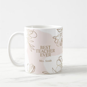 Pink Personalized Teacher Mug with Flowers