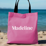 Pink Personalized Tote for Bachelorette<br><div class="desc">Fun,  flirty pink with simple vertical block lettering to personalize for each guest at the bachelorette party. Pretty keepsake favour for any event-bachelorette,  girls weekend,  family reunion,  pool party and more! Message me if you want something different than what you see here-happy to create something custom for you.</div>