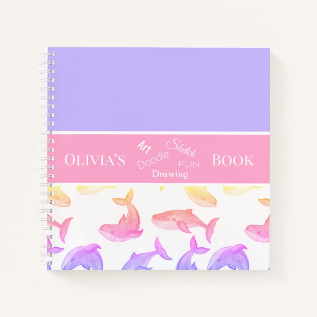 Pink Personalized Whales Notebook (Front)