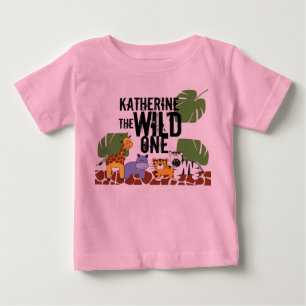 pink Personalized WILD ONE Safari First Birthday Baby T-Shirt