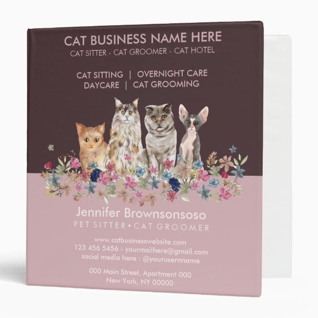 Pink Pet Cat Sitting Service Binder (Front/Inside)