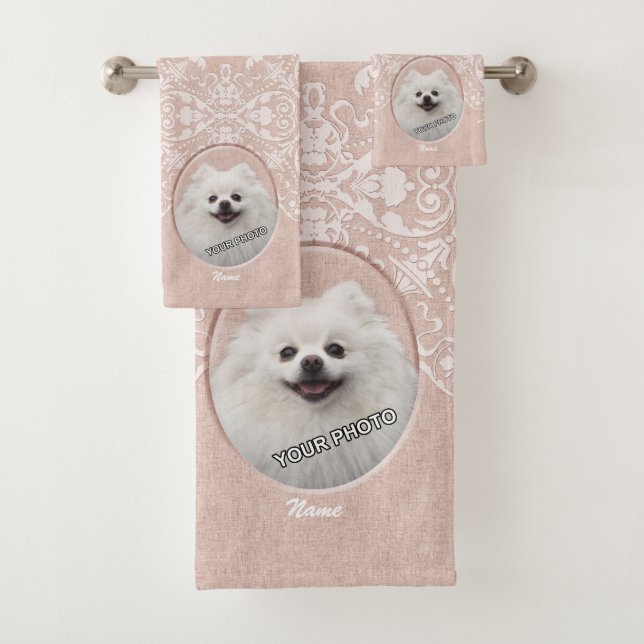 Pink Pet memorial elegant sweet modern damask Bath Towel Set (Insitu)
