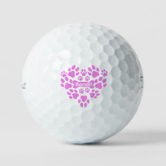 Pink Pet Paws Heart Titleist Pro V1 Golf Balls