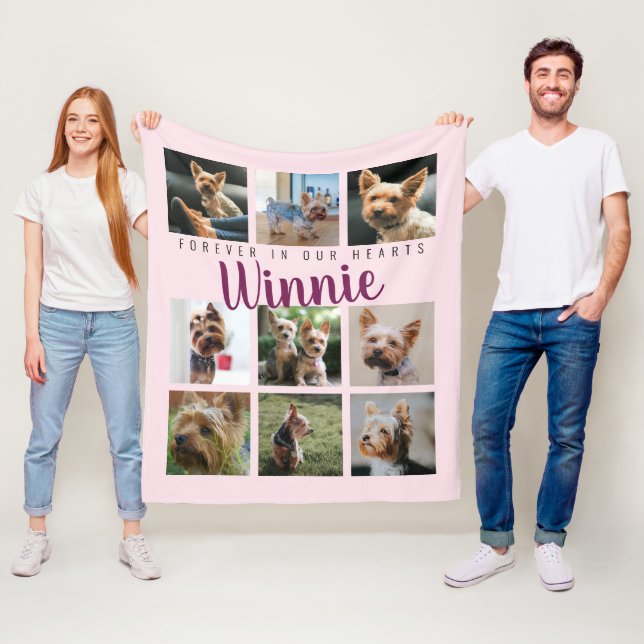 Pink Pet Photo Collage Memory Keepsake Script Name Fleece Blanket (In Situ)