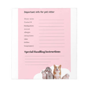 Pink Pet Sitter Intake Form Notepad