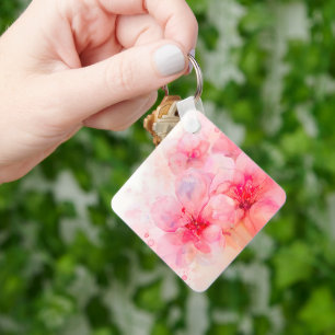 Pink Petal Elegance Watercolor Keychain