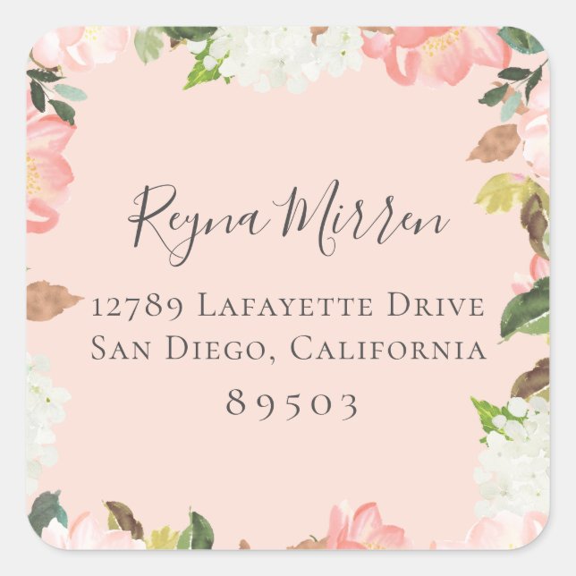 Pink Petal Floral Return Address Sticker (Front)