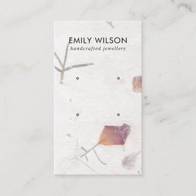 PINK PETAL HANDMADE PAPER 2 STUD EARRING DISPLAY BUSINESS CARD (Front)