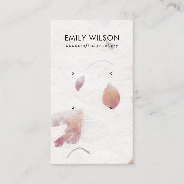 PINK PETAL HANDMADE PAPER 2 STUD EARRING DISPLAY BUSINESS CARD (Front)