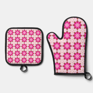Pink Petal Mosaic pattern Oven Mitt & Pot Holder Set