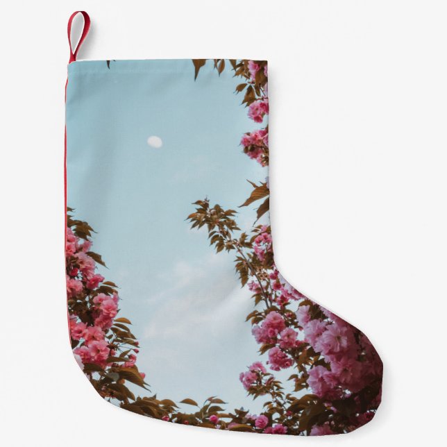 Pink petaled flowers small christmas stocking (Front)