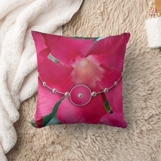 Pink Petals and Pearls Throw Pillow (Blanket)