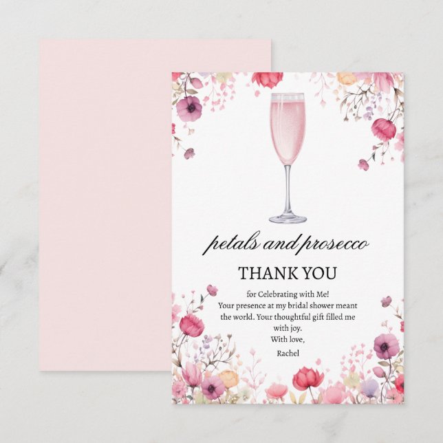 Pink Petals and Prosecco Bridal Shower  Thank You Card (Front/Back)