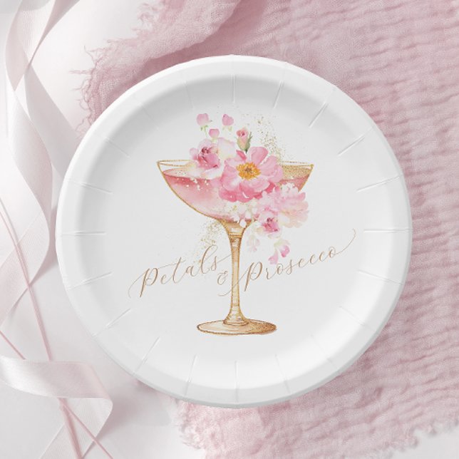Pink Petals and Prosecco Floral Bridal Shower Paper Plate (Creator Uploaded)