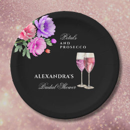 Pink Petals and Prosecco Peony Bridal Shower Paper Plate