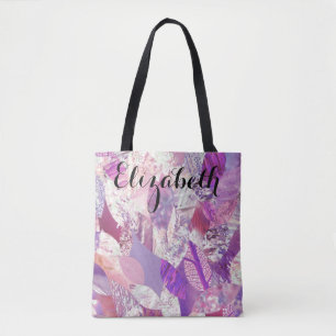 Pink Petals Collage Personalized Name Tote Bag