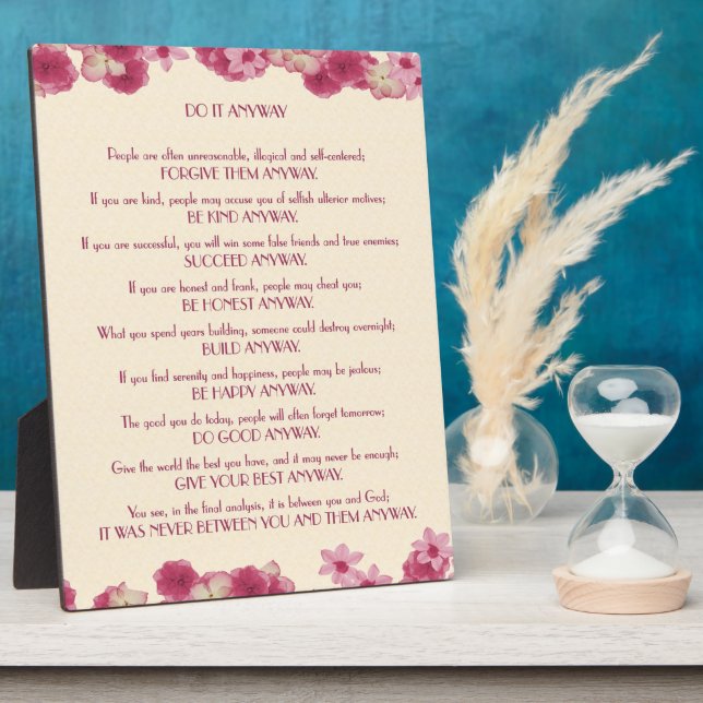Pink Petals Do It Anyway Plaque (Side)