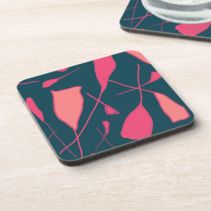 Pink petals over black surface beverage coaster