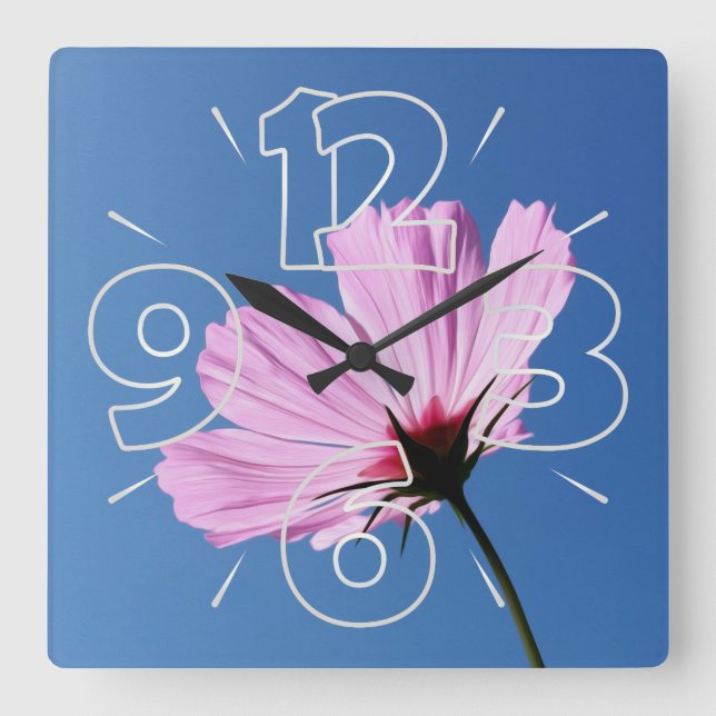 Pink petals square wall clock (Front)