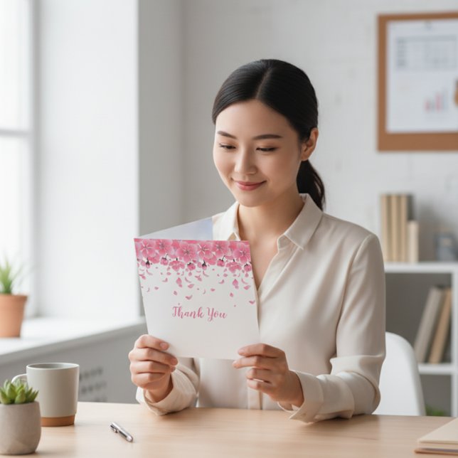 Pink Petals Thank You Note Card (Creator Uploaded)