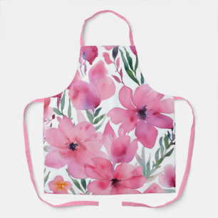 Pink Petals   Watercolor Floral Painted Flowers Apron
