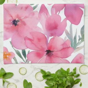Pink Petals   Watercolor Floral Painted Flowers Kitchen Towel