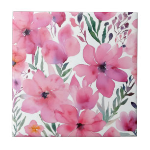 Pink Petals   Watercolor Floral Painted Flowers Tile