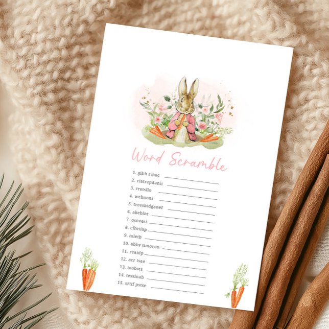 Pink Peter Rabbit Baby Shower Word Scramble Game (Creator Uploaded)