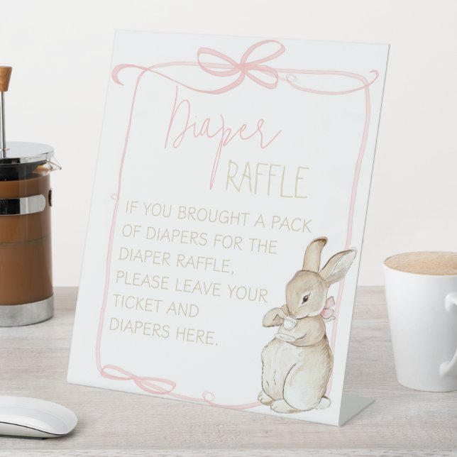 Pink Peter the Rabbit Beatrix Baby Diaper Raffle  Pedestal Sign (In SItu)