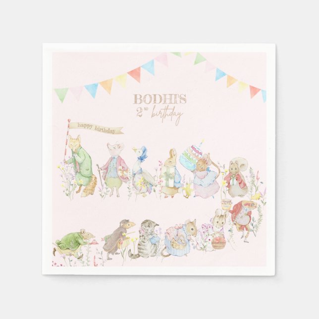 Pink Peter the Rabbit First Birthday Napkin (Front)