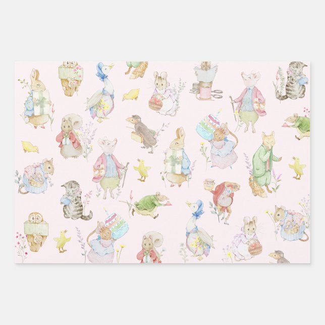 Pink Peter the Rabbit First Birthday Wrapping Paper Sheet (Front)