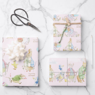 Pink Peter the Rabbit First Birthday Wrapping Paper Sheet
