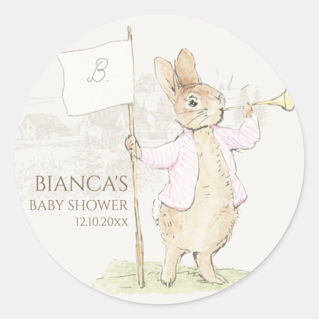 Pink Peter the Rabbit Some Bunny Baby Shower Classic Round Sticker (Front)
