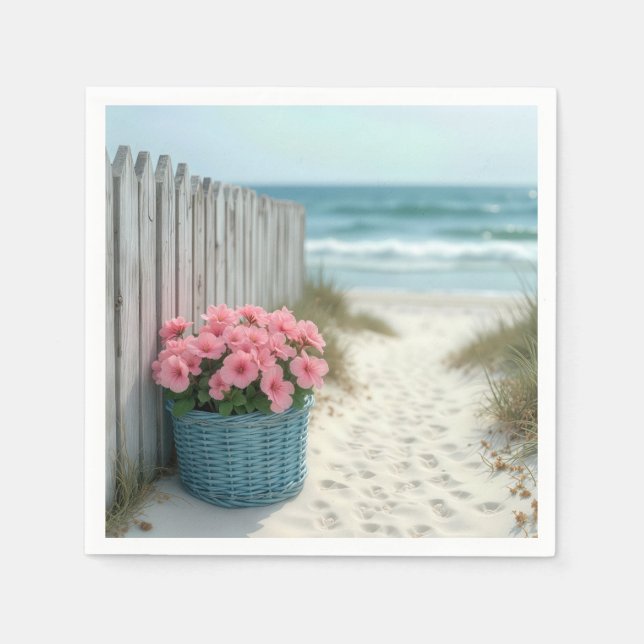 Pink Petunia Beach Basket  Napkin (Front)