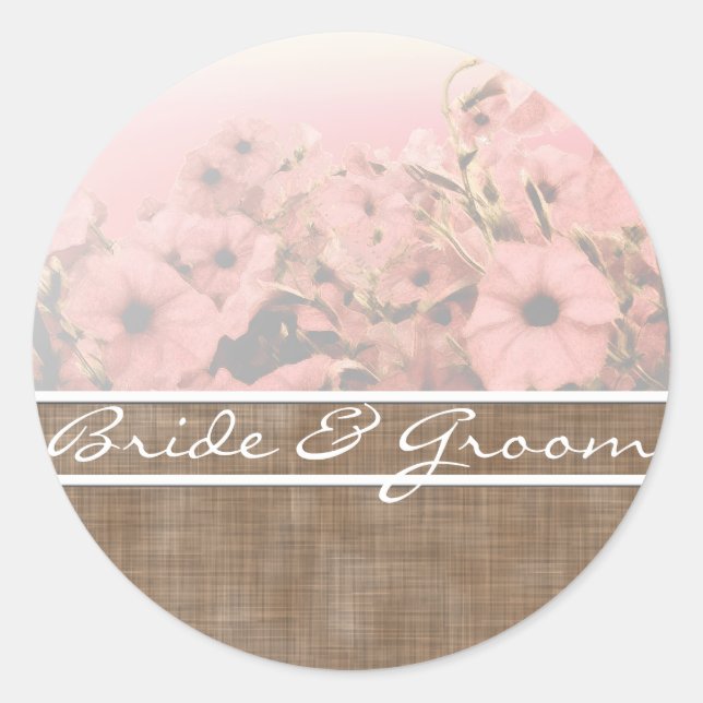 Pink Petunia On Brown Linen Stickers (Front)